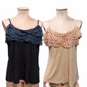 LOT OF 2 preloved Floral Ruffle Women's Tops - Black and Cream size L